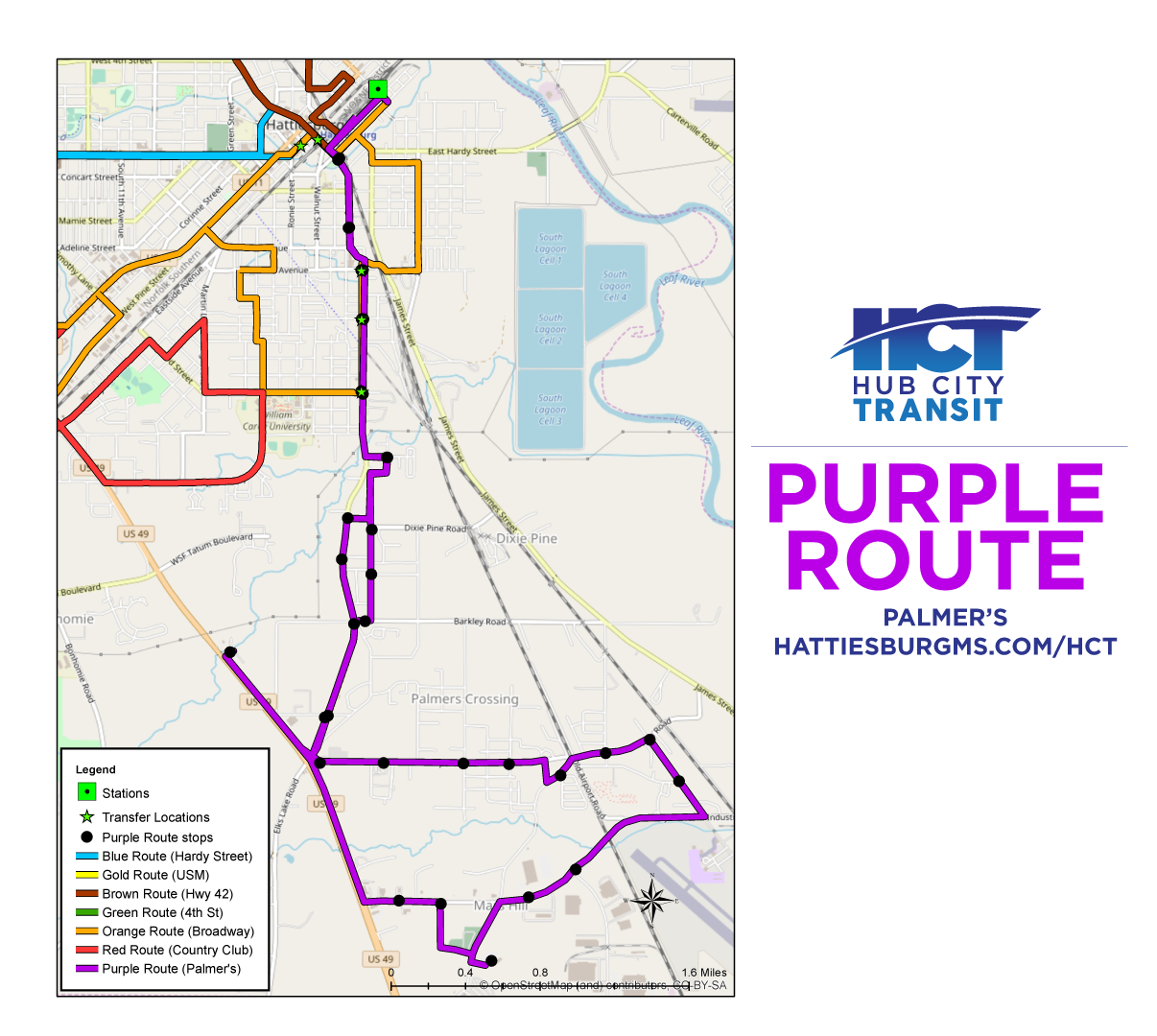 Purple Route map showing the route path and stops